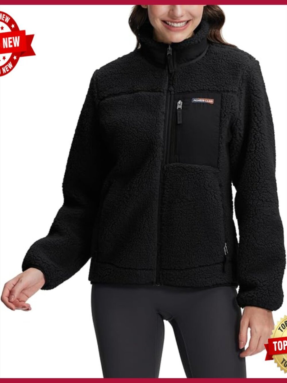 Heavyweight Fleece Jacket with Stand Collar and Zippered Pockets